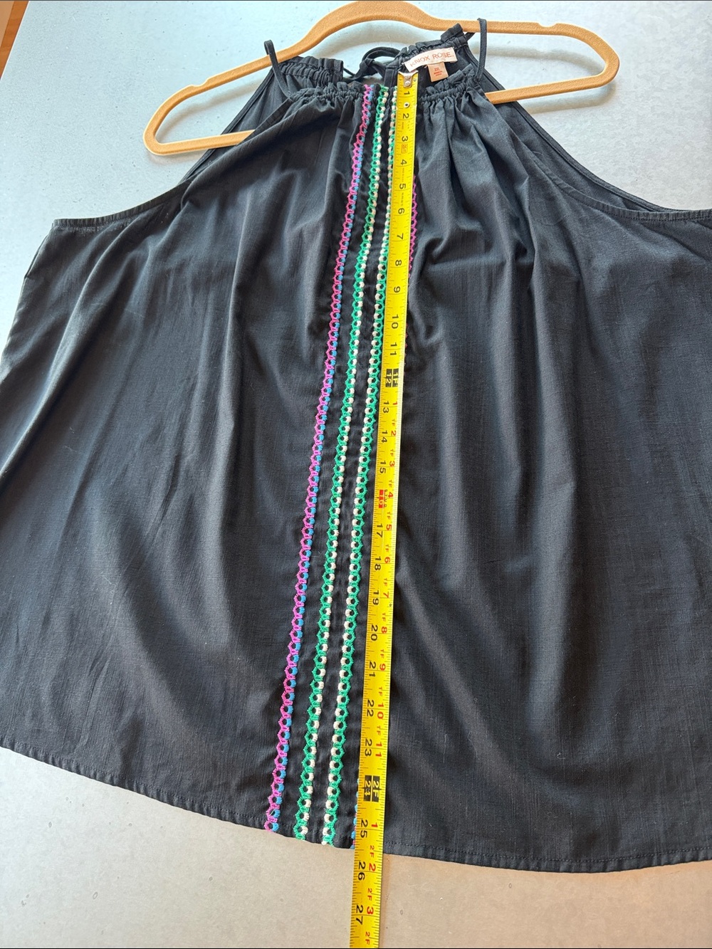 Knox Rose Black Halter Top with Embroidered Green & Purple Trim XXL - Picture 7 of 9